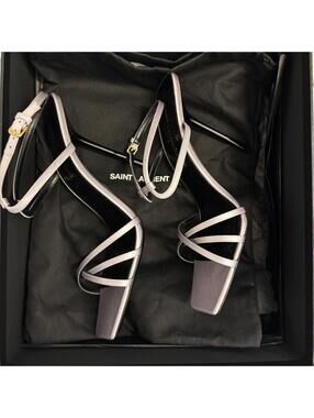Saint Laurent Strappy Lilac Satin High Heel Sandals